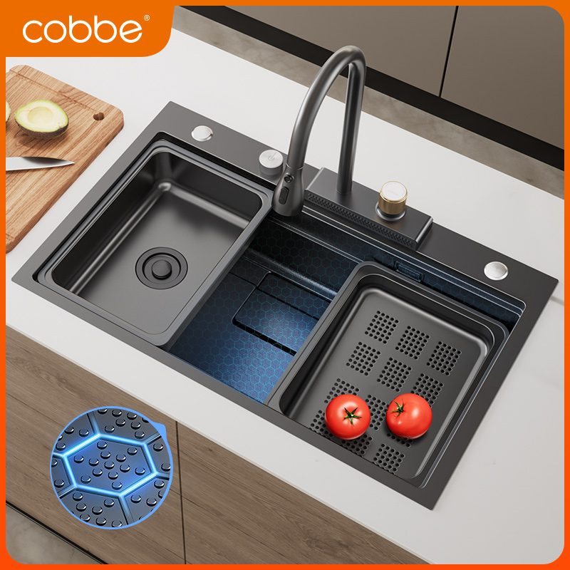 304不锈钢厨房水槽手工双阶压纹单槽洗菜盆厨房家用台上盆