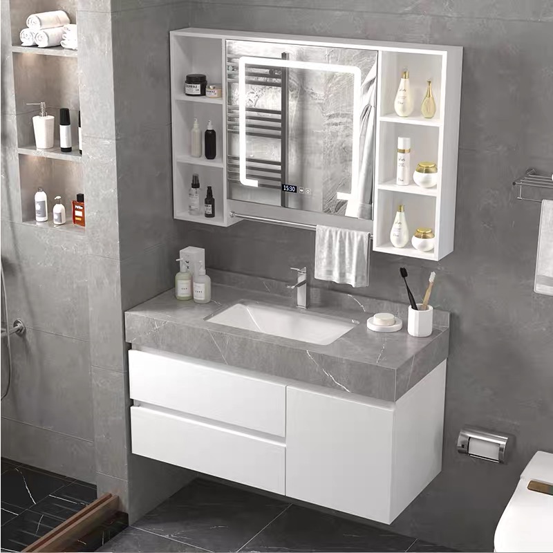 玛琍嘉浴室柜北欧智能镜柜岩板洗手盆柜简约现代大理石洗脸台组合