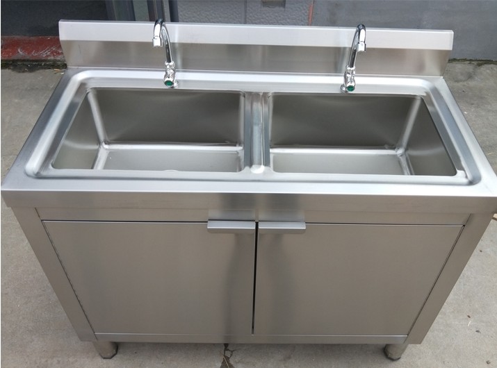 厨房201不锈钢水槽柜子洗菜碗盆单双槽带支架洗衣水池储物一体。