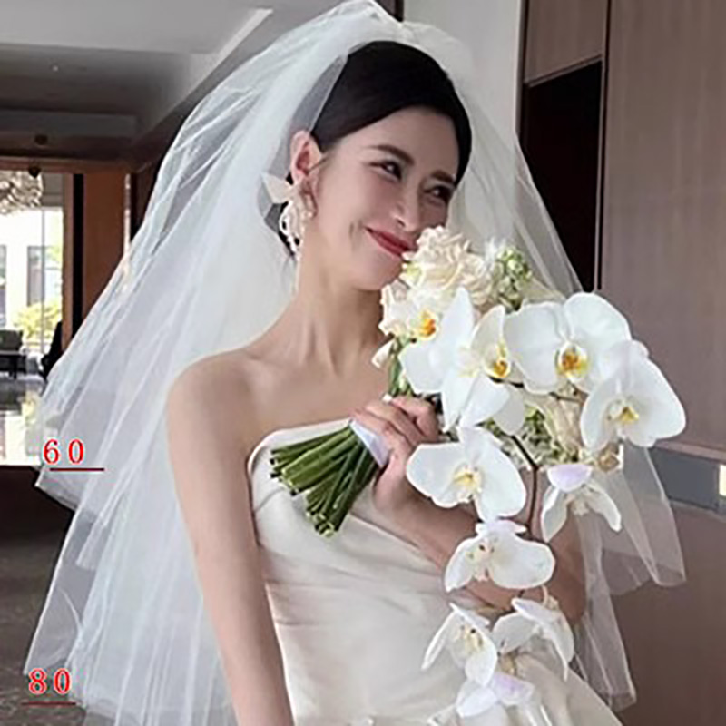新款新娘头纱主婚纱多层蓬蓬韩式超长款头饰素纱摄影拍照结婚造型
