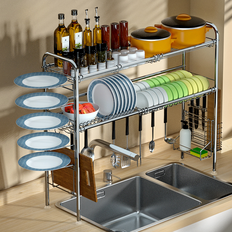 不锈钢厨房水槽置物架多功能碗碟收纳沥水架家用水池放碗碟架单层