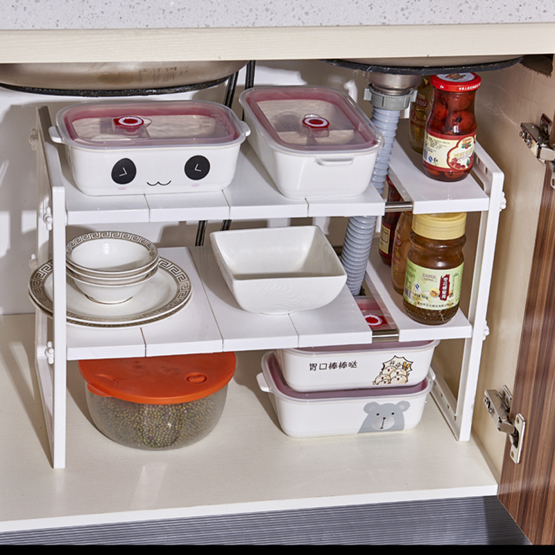 厨房可伸缩下水槽置物架双层不锈钢微波炉架子调料架储物收纳用品