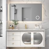 美式轻奢实木浴室柜吊柜岩板卫浴柜镜柜组合现代简约智能洗脸盆柜