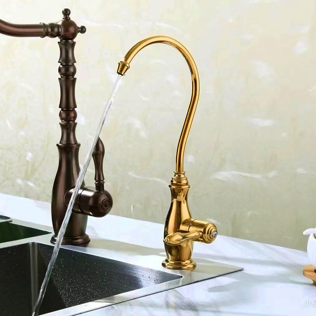 可旋转法式黄铜金色厨房纯净水龙头 洗菜盆净水器直饮2分水龙头