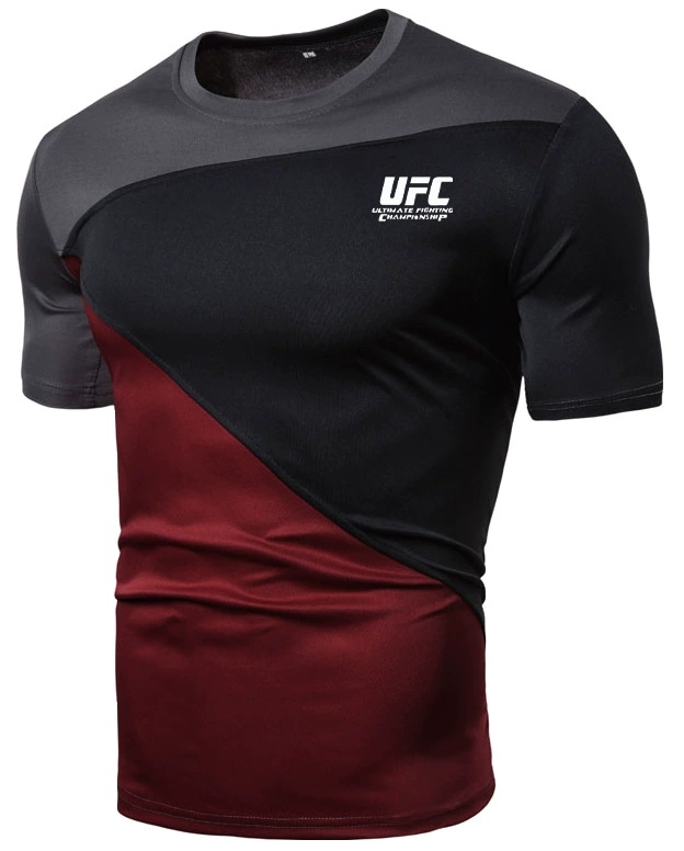 跨境外贸男短袖套头T恤时尚UFC印花2023夏季新款时尚拼接上衣