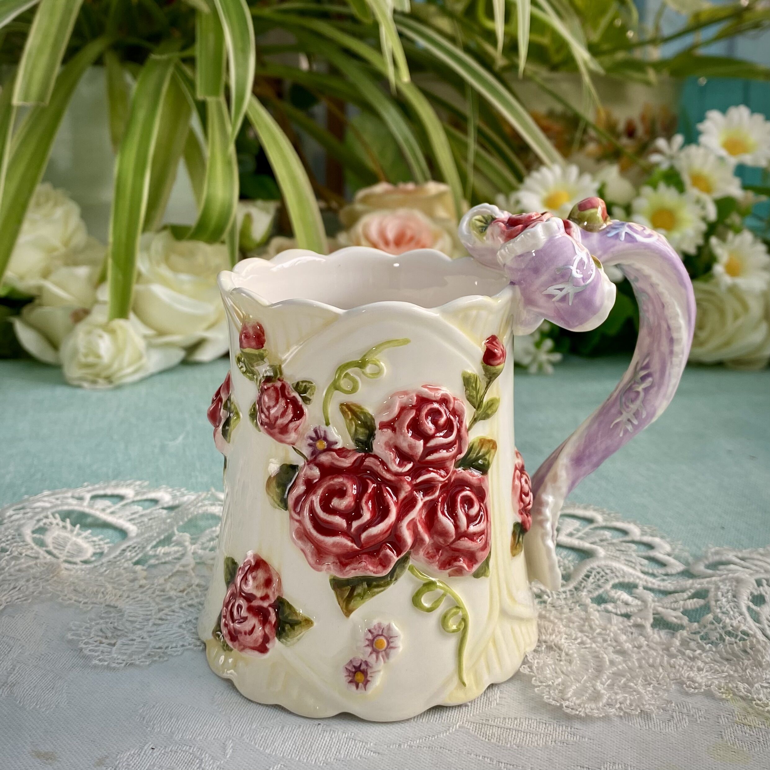 方亚品牌柔情玫瑰陶瓷马克杯奶杯水杯咖啡杯水杯杯子日用生日礼品