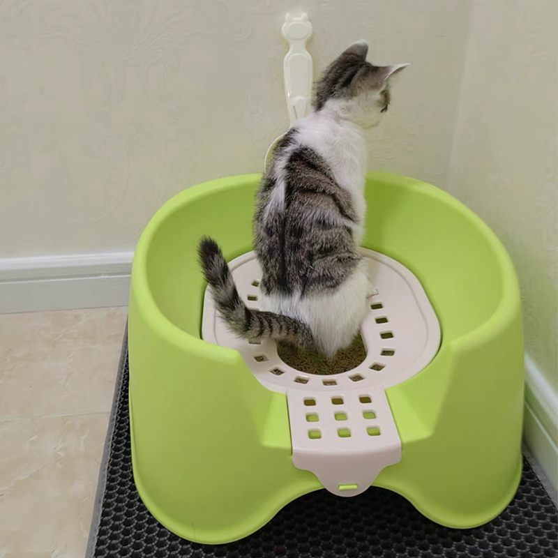 猫咪蹲式猫砂盆半封闭式猫厕所猫咪坐便式双层尿盆宠物马桶式厕所