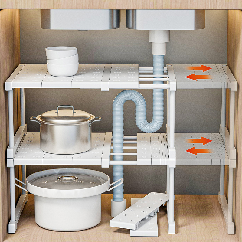 厨房下水槽置物架橱柜分层架柜子柜内整理可伸缩叠加多层收纳隔板