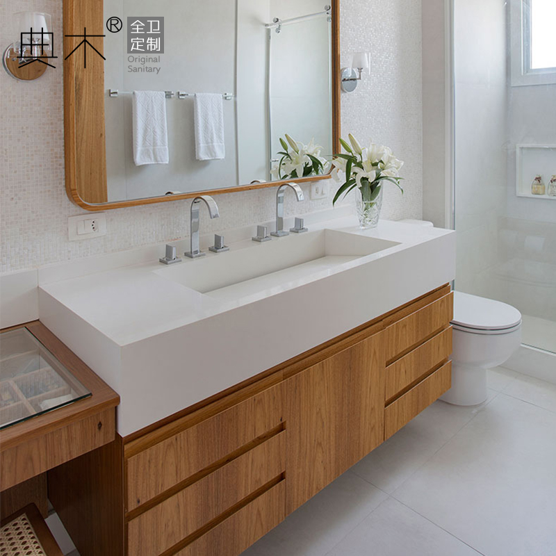 定制岩板浴室柜简美挂墙新中式北欧风格实木洗脸盆柜卫生间洗漱台