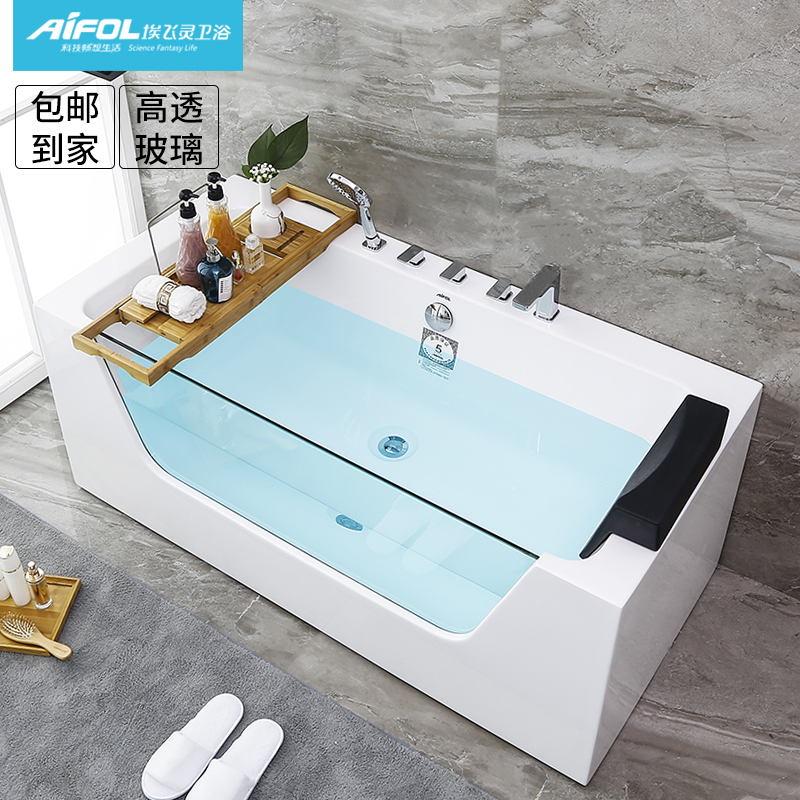埃飞灵独立白玻欧式成人家用亚克力浴盆浴池长方形白色玻璃浴缸