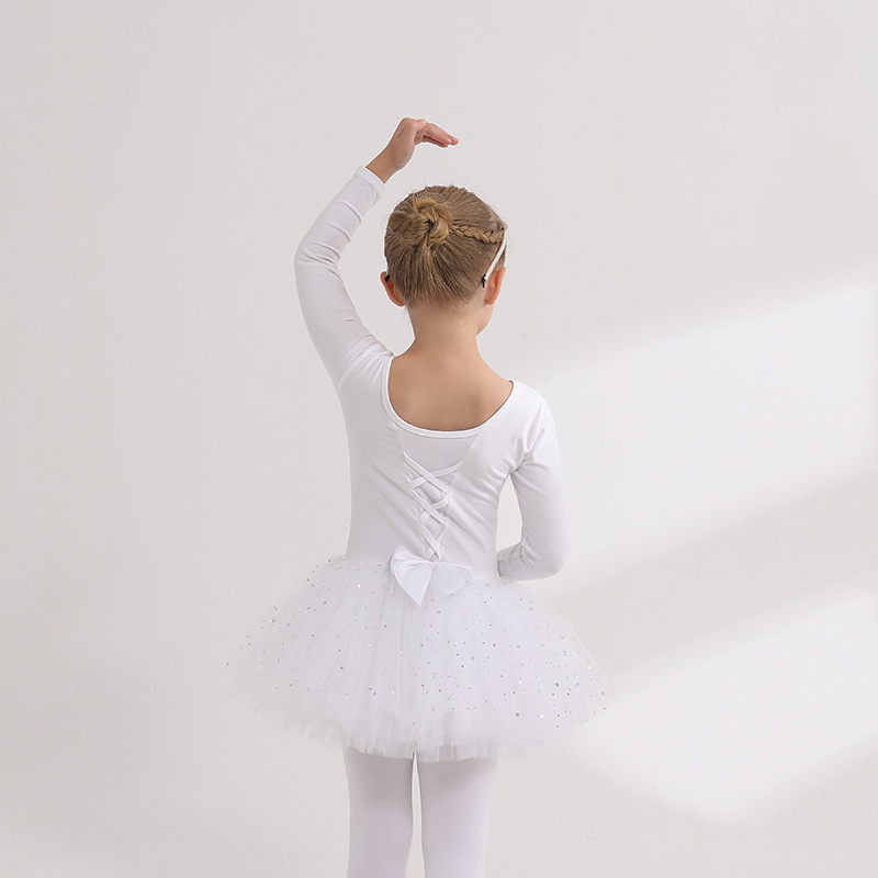 儿童舞蹈服蓝色长袖女童练功服秋季幼儿芭蕾舞亮片裙版新款