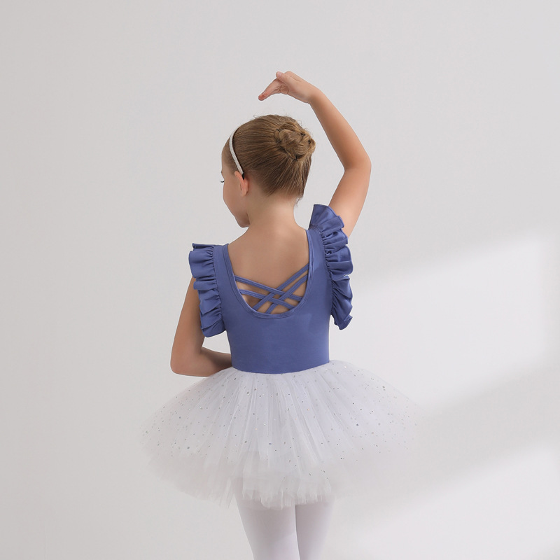 儿童舞蹈服夏季蓝色新款女童练功服无袖中国舞幼儿芭蕾舞裙子