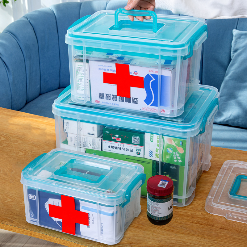 纳贝比药箱家庭装双层透明塑料大容量家用医药儿童宝宝药品收纳盒