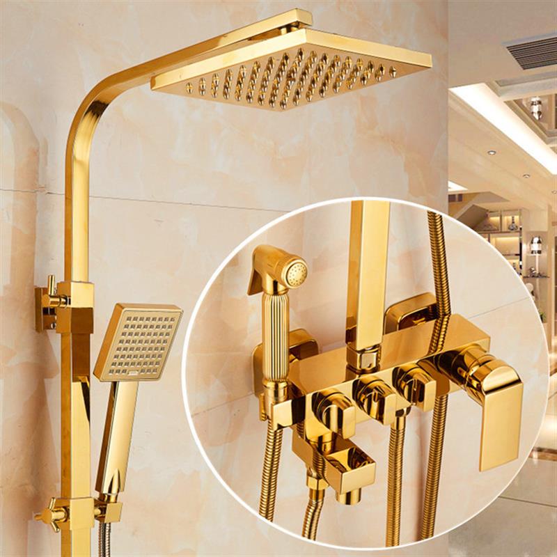 金色花洒套装家用全铜浴室沐浴恒温淋浴器卫生间欧式卫浴增压喷头