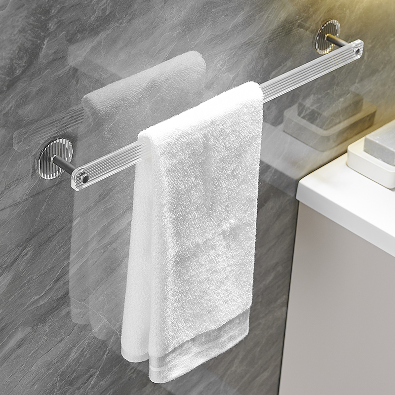 卫生间毛巾架洗手间浴巾免打孔置物架厕所亚克力单杆收纳浴室挂杆