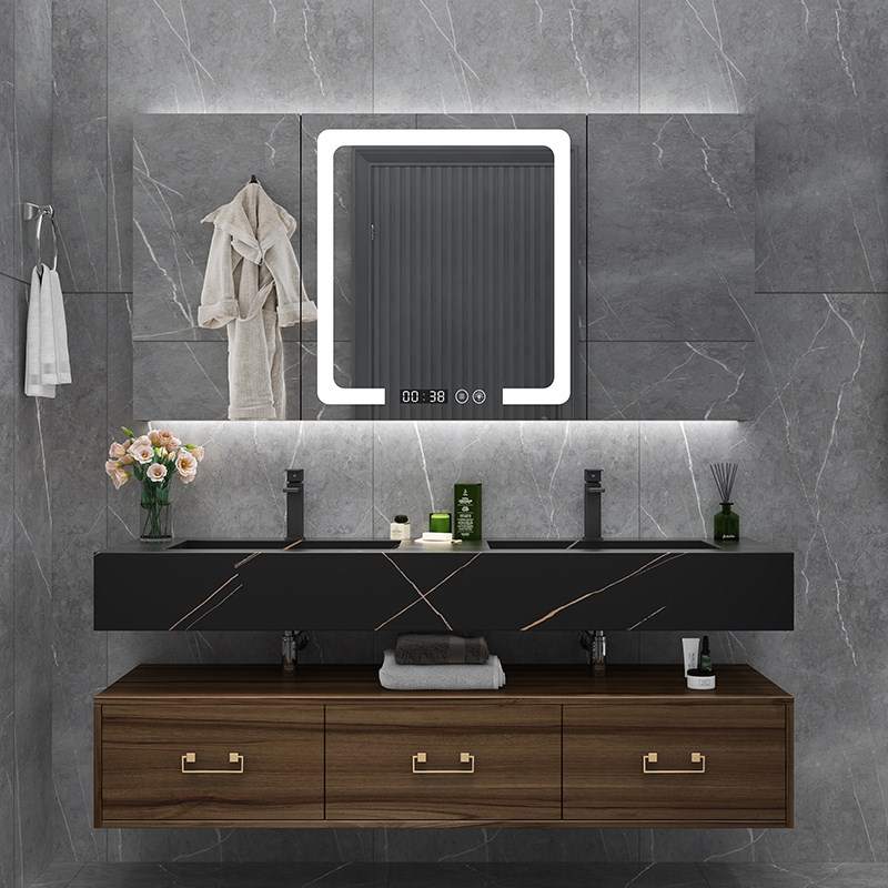 轻奢智能新中式浴室柜组合岩板一体盆卫生间洗漱台洗手洗脸盆柜子