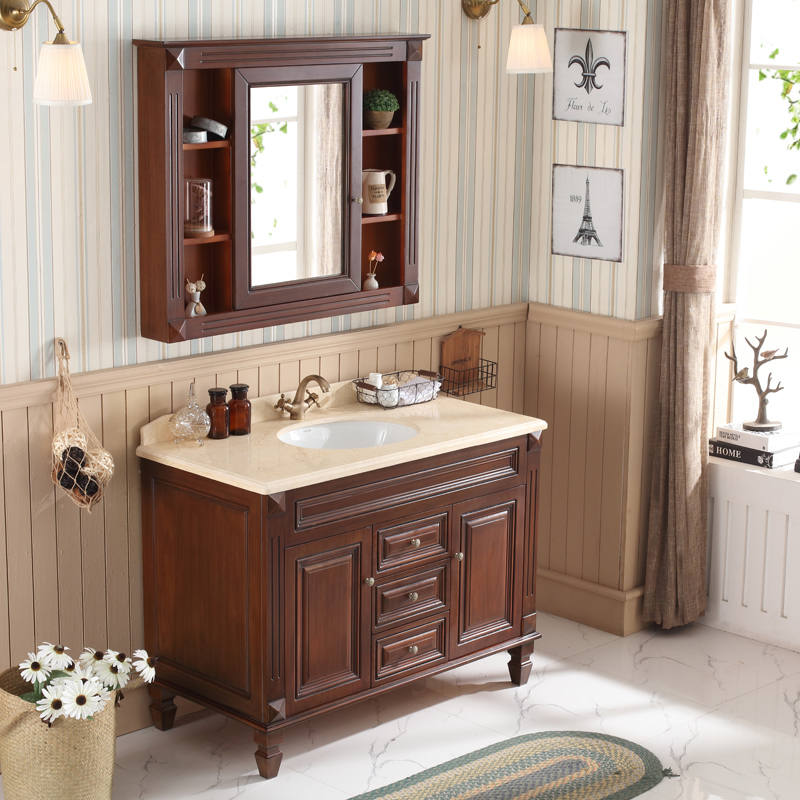 卫浴美式橡木浴室柜组合落地欧式实木洗手脸盆柜卫生间洗漱台盆柜