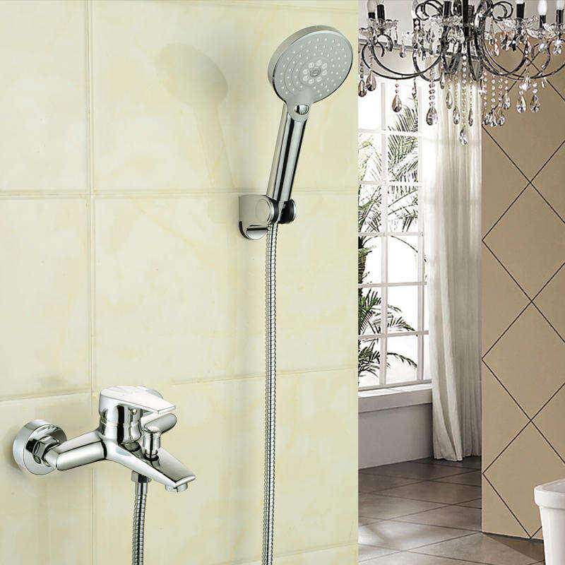 铜双把双控浴缸龙头下出水冷热水混水阀浴室淋浴花洒三联水龙。