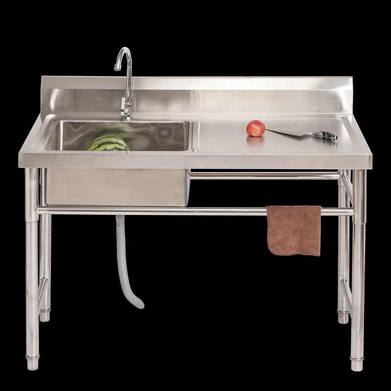 不锈钢水槽洗菜盆台面一体带支架T平台单双洗手水池厨房商用淘菜