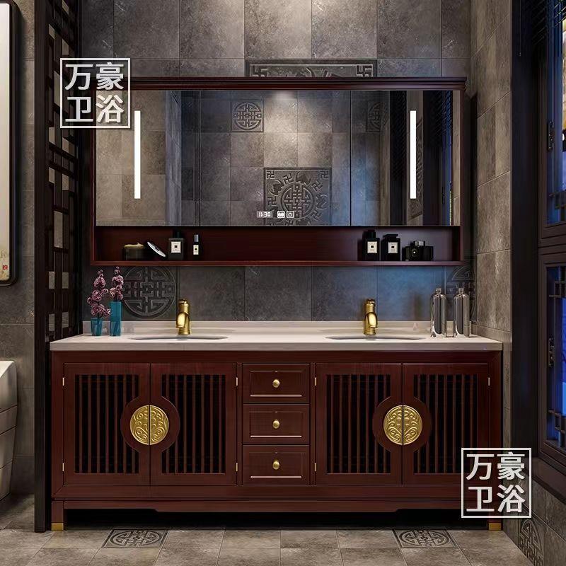 新2023新中式浴室柜橡木洗脸洗手盆柜组合卫生间实木洗漱台池盆柜