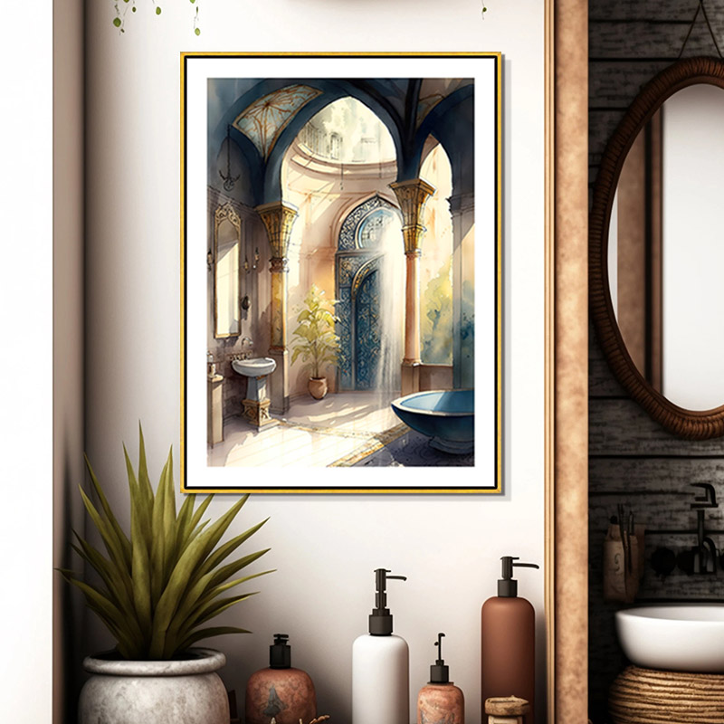 家居墙上欧式卫浴装饰画酒店温泉洗手间摩洛哥墙壁画复古洗手台画