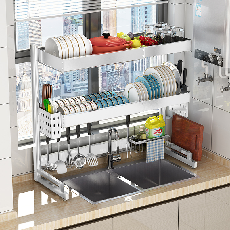 伸缩304不锈钢厨房水槽置物架放碗架碗筷沥水架洗碗池碗碟收纳架