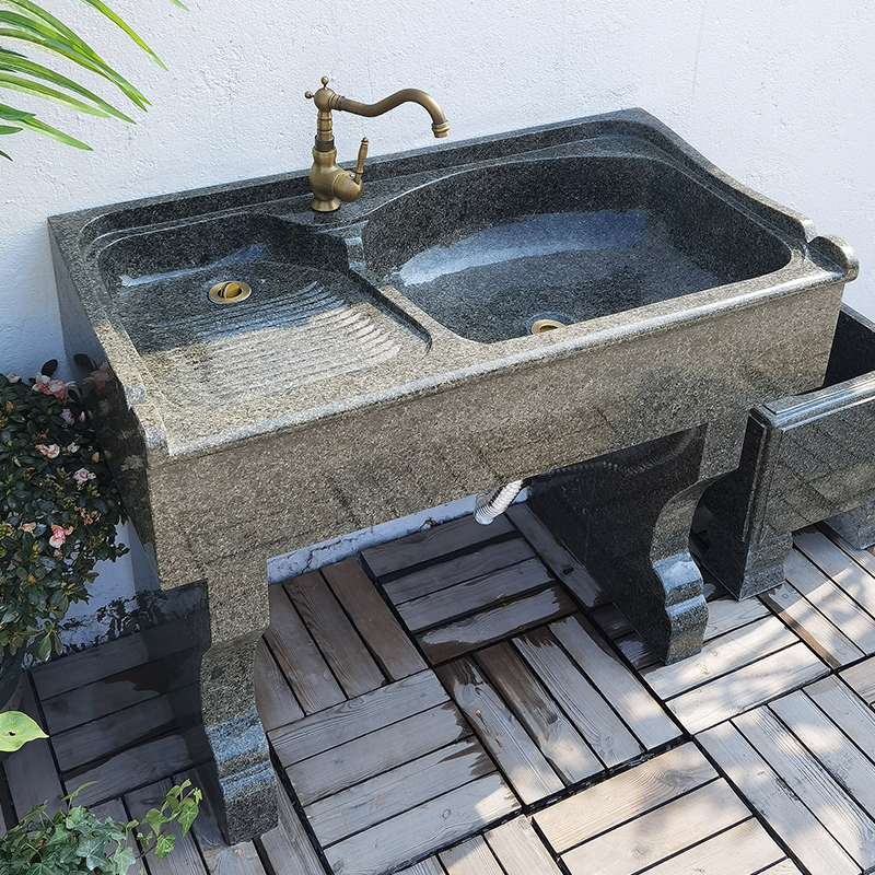 花岗岩洗衣池庭院花园户外大理石洗衣台家用水池石材一体台盆水槽