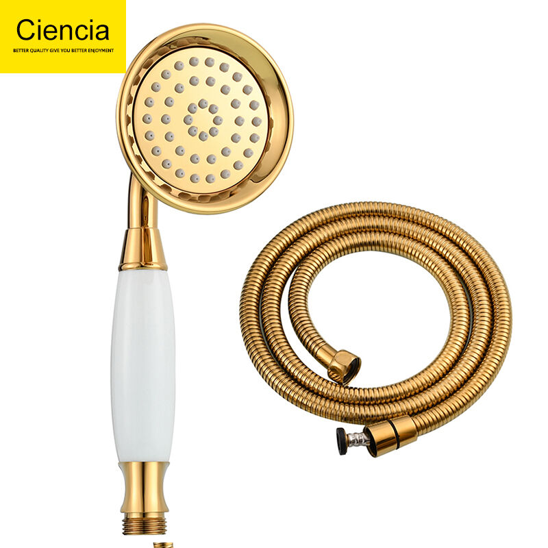 科德林（Ciencia）铜金色陶瓷增压手持花洒套装欧式仿古莲蓬头电