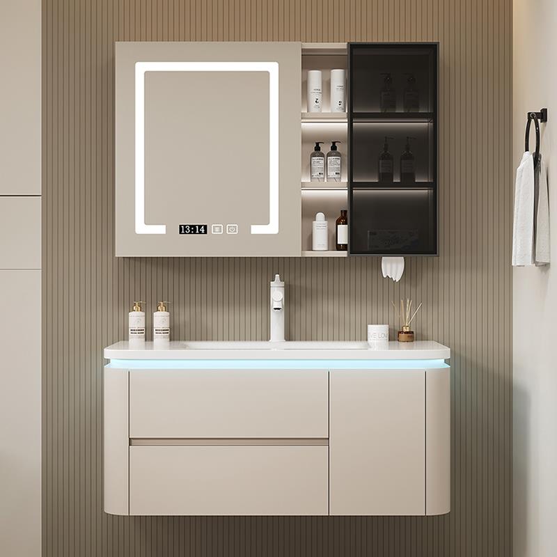 陶瓷一体盆现代简约实木卫生间浴室柜组合洗手脸池智能镜柜洗漱台