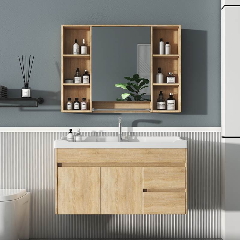 。北欧实木浴室柜组合原木色洗手盆现代简约卫生间面盆洗脸盆洗漱