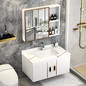 岩板太空铝浴室柜镜柜组合卫生间洗脸盆柜厕所洗手盆柜一体洗漱台
