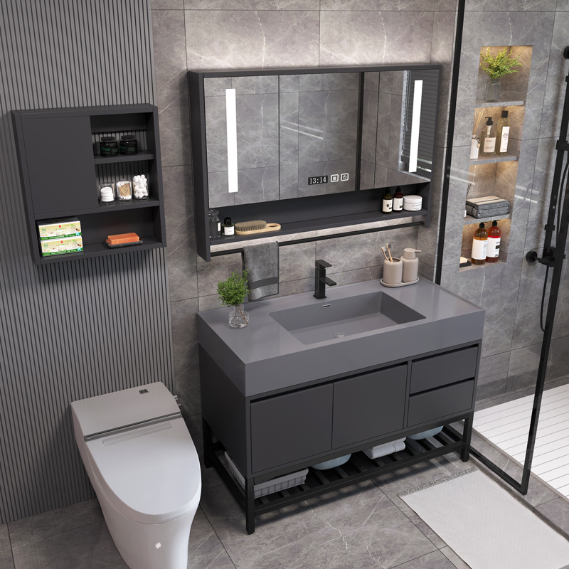 岩板智能浴室柜组合纳米岩石一体盆现代简约卫生间洗手台洗脸盆柜