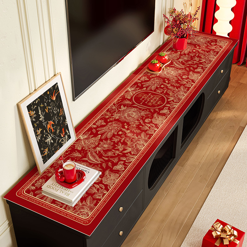 新年电视柜桌垫红色喜庆桌布台面保护垫玄关垫鞋柜防脏垫餐边柜垫