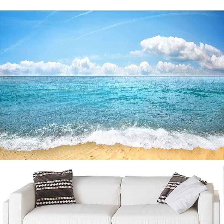 新款大海风景画蓝天白云墙贴壁画地中海装饰画卧室床头海边海水图