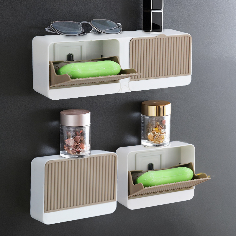 肥皂盒免打孔香皂架卫生间置物架旋转壁挂式沥水高档厕所家用多层
