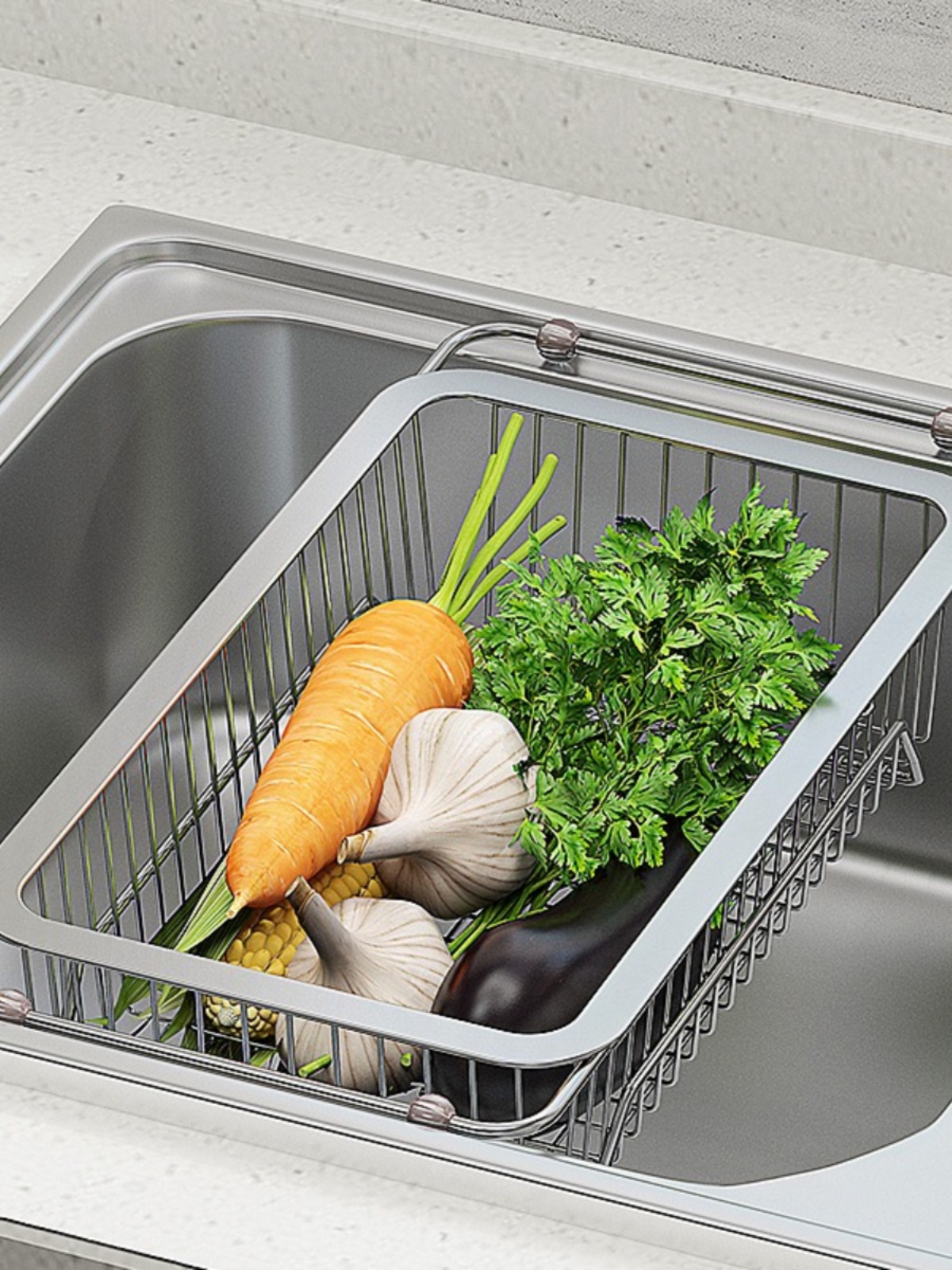304不锈钢沥水篮水槽洗碗池蔬菜瓜果盆碟筷子加厚伸缩厨房滤水架