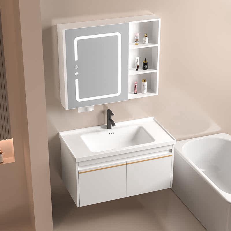 卫生间挂墙实木浴室柜组合智能镜柜陶瓷岩板一体盆洗手洗脸洗漱台