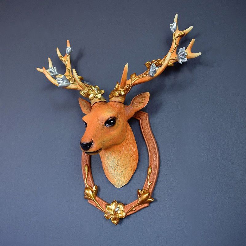 招财福鹿墙面装饰壁挂美式鹿头挂墙小挂件墙上挂墙玄关挂饰装饰品