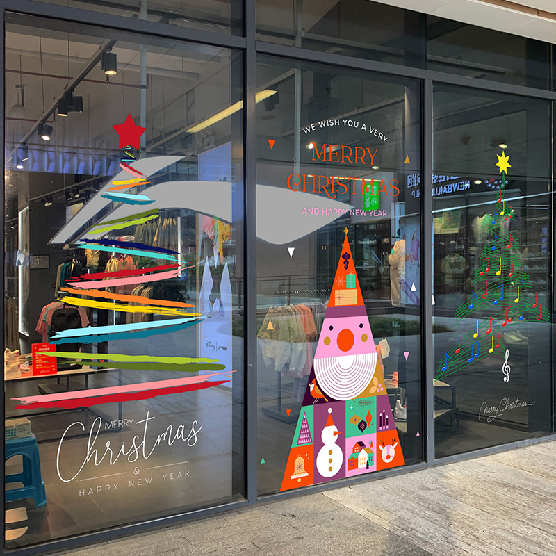圣诞节玻璃门橱窗装饰贴纸服装店餐厅娱乐场所创新艺术静电贴画