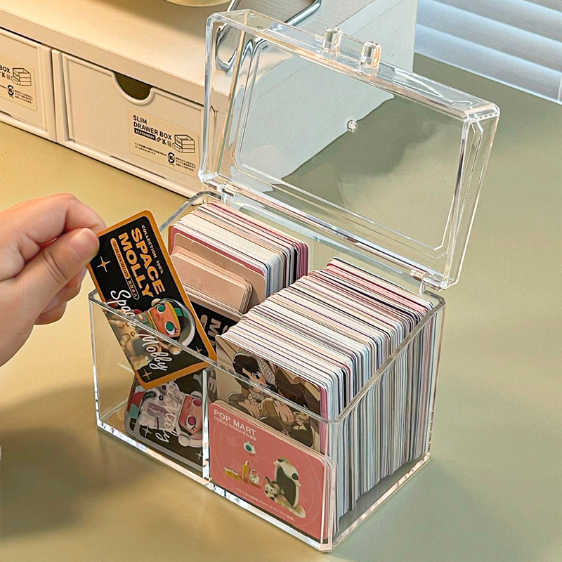 盲盒卡片收纳盒小卡亚克力透明盒放泡泡玛特自印名片分格翻盖整理