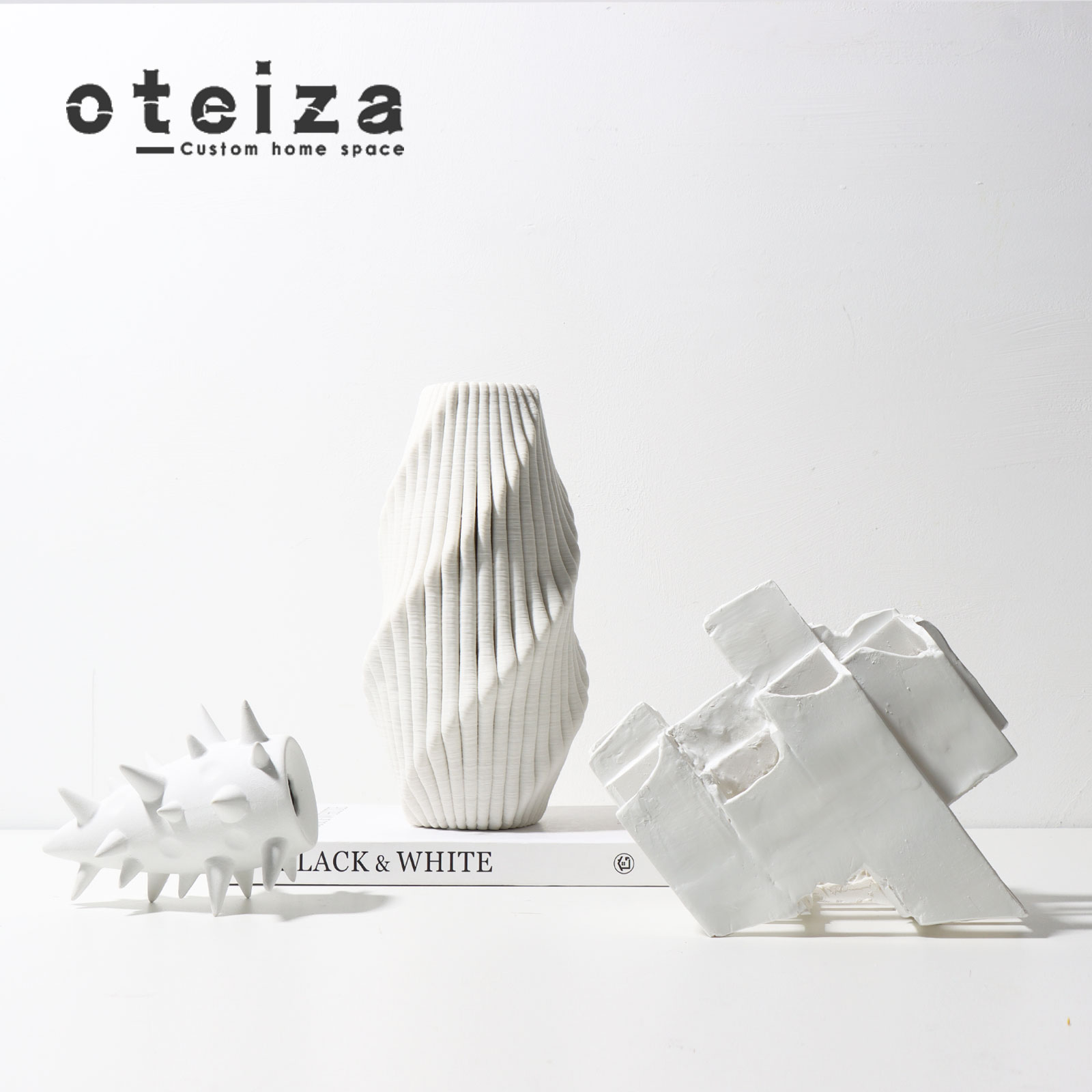 Oteiza现代简约3D打印陶瓷曲线艺术花器售楼处样板间酒店家庭软装