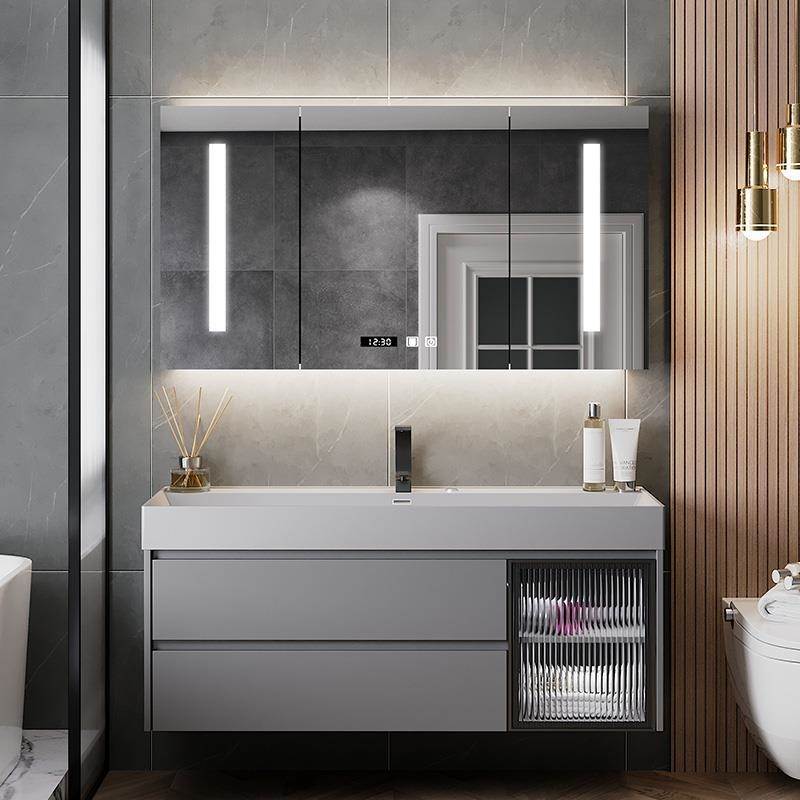 定制纳米岩石一体盆浴室柜镜柜现代简约卫生间洗脸洗手盆柜组合洗