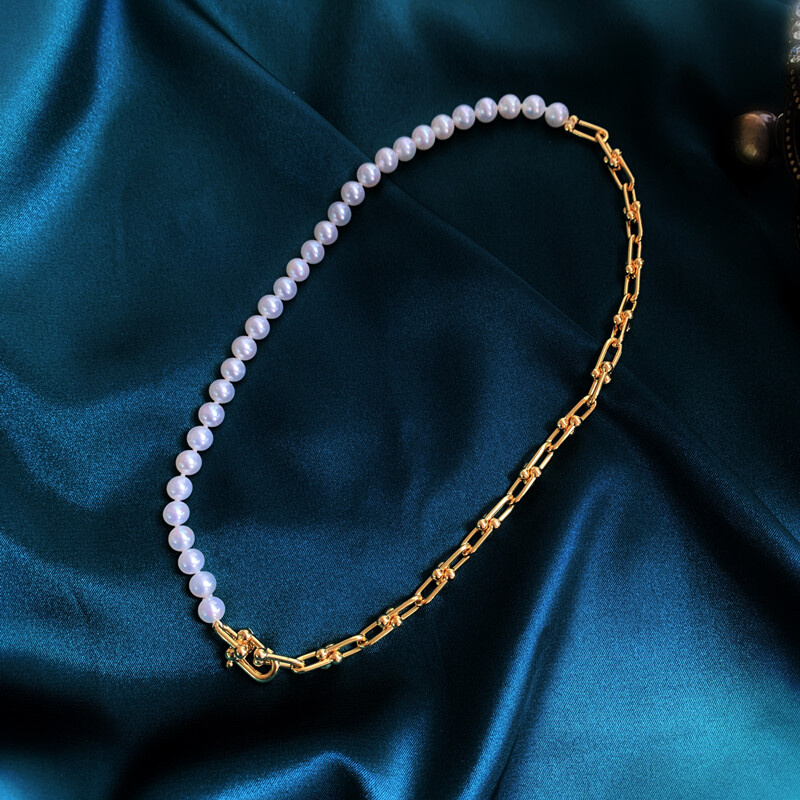 《豆蔻年华》极强光天然珍珠时尚款项链U形链条拼接休闲锁骨链女