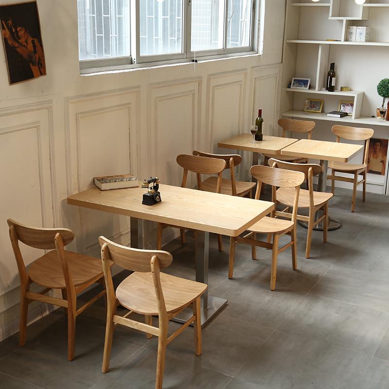 奶茶店桌椅组合简约清新咖啡厅汉堡小吃餐饮实木甜品快餐店餐桌椅