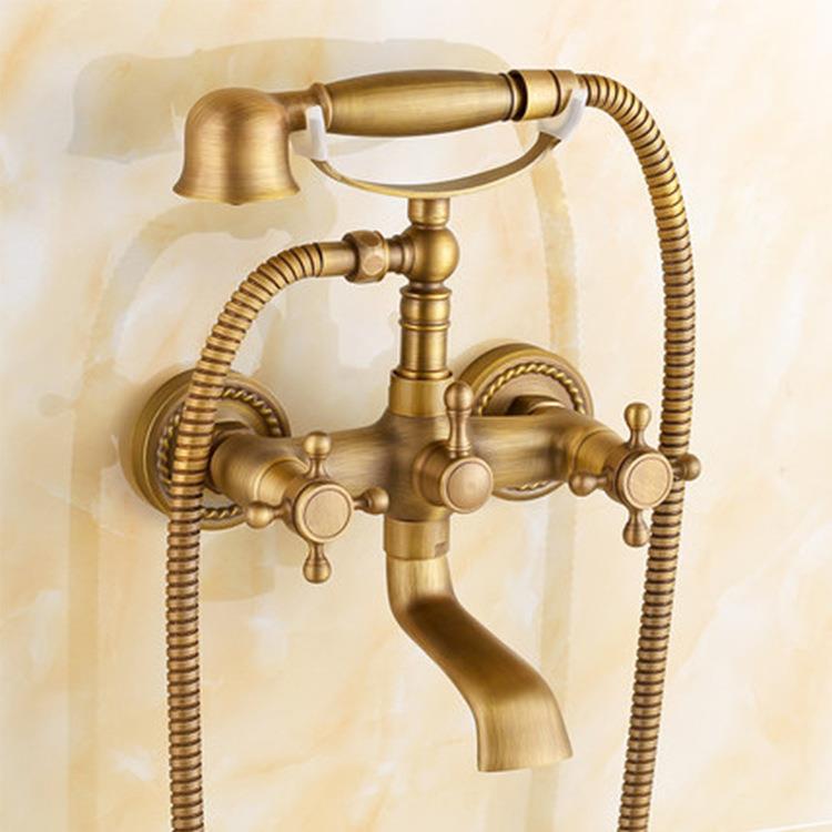 全铜仿古水龙头黑古花洒淋浴套装手持喷头入墙简易浴缸欧式卫生间