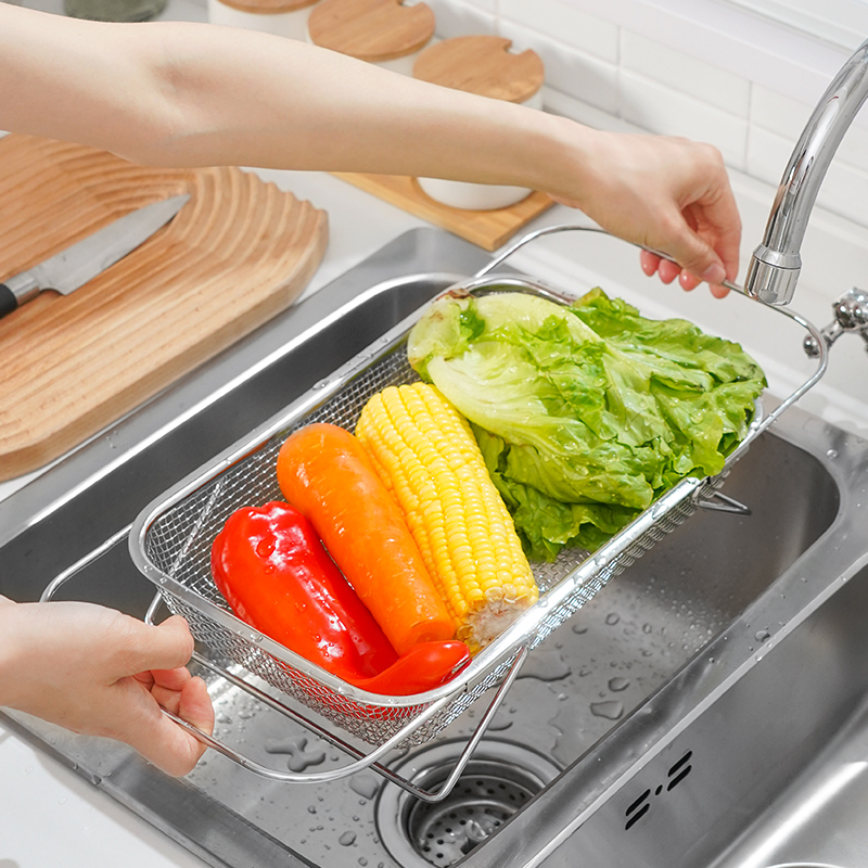 可伸缩水槽沥水篮不锈钢洗碗池置物架多功能厨房洗菜盆杯子收纳架