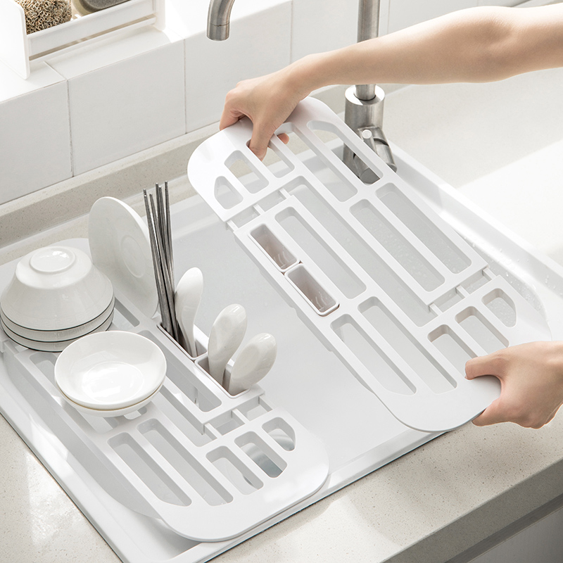 厨房置物架水槽沥水架日式免打孔碗架可伸缩碗盘收纳架塑料放碗架