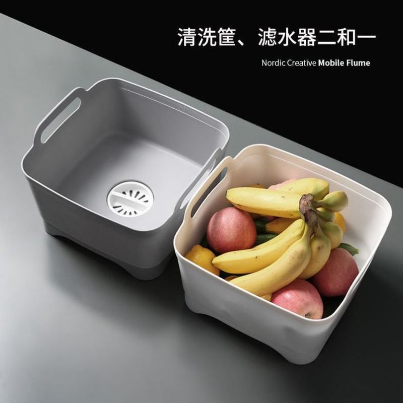 【厨房 家用 洗菜篮塑料移动水槽带把手沥水架洗菜蓝水池置物洗碗
