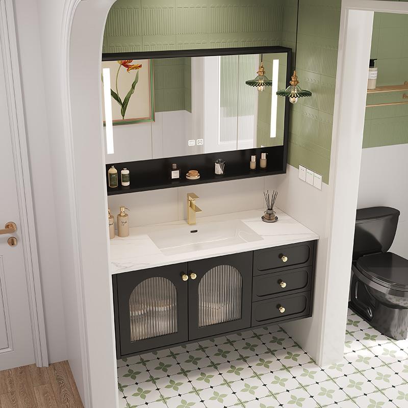 法式橡胶木烤漆浴室柜组合陶瓷一体盆卫生间洗漱台洗脸盆洗手盆池