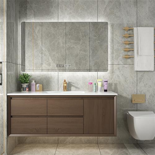 新中式岩板浴室柜组合双盆实木橡木洗手洗脸盆柜组合卫生间洗漱台